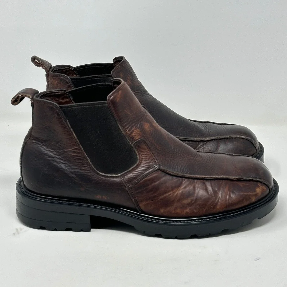 VTG GBX Mens Boots 11M Brown Leather Chelsea Chunky Square Workwear Streetwear